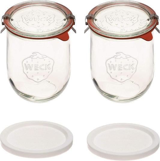 Weck Tulip Jars 1 Liter - Large Glass Sourdough Starter Jars with Wide Mouth & Fresh Covers | 2 Pack