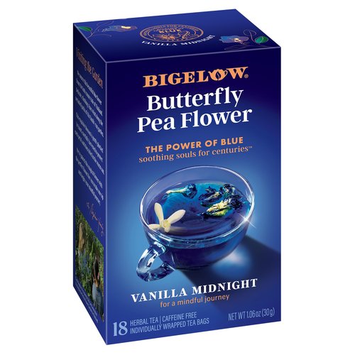 Bigelow Tea Vanilla Midnight Butterfly Pea Flower, Caffeine Free (Pack of 6), 108 Total Tea Bags