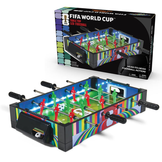 FIFA Tabletop LED Foosball, Light Up Soccer Playfield with Score Trackers and Ball Return, Compact Indoor Family Activity, 2 Foosballs Included