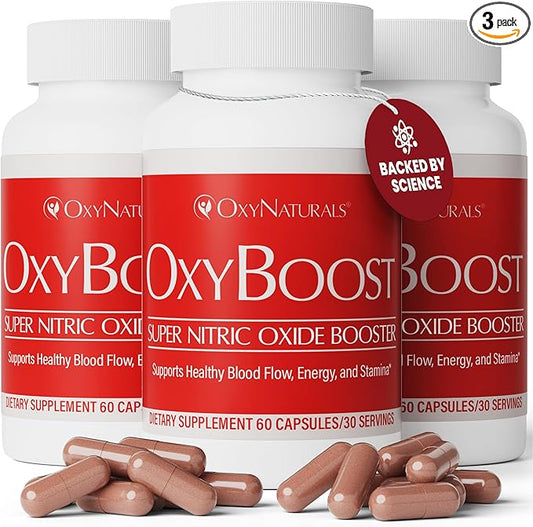 OxyBoost Nitric Oxide Supplement for Men & Women - Supports Circulation, Heart Health, Energy, Mental Clarity & Blood Flow - Natural Formula with Vinitrox - 180 Capsules (Pack of 3)