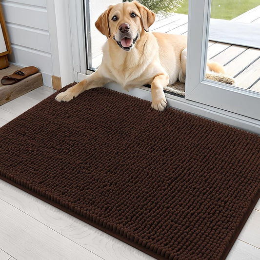 OLANLY Dog Door Mat - Absorbent Non-Slip Mud Mat for Dogs | Quick Dry Chenille, 36x24, Brown