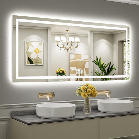 Briivue 72x32 Inch LED Bathroom Mirror with Lights, Backlit & Front Lit, Anti-Fog Lighted Bathroom Vanity Mirror for Wall, Memory Function, Dimmable, HD Tempered Glass, Shatter-Proof