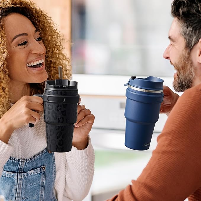 20 oz Insulated Coffee Mug Tumbler with Handle, Stainless Steel Travel Mug Tumbler with Lid and Straw, Double Wall Vacuum Leak Proof Ice Coffee Thermal Cup, Plum