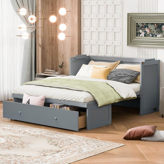 Bellemave Queen Murphy Bed Cabinet Bed, Solid Bed with Storage Drawer, Queen Size Bed with USB Ports, Chest Wall Murphy Bed with Drawer (Gray, Queen)