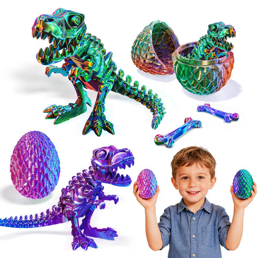 2 Packs Easter 3D Printed Dinosaur Toys for Boys 3-5 Years Skeleton T-Rex Figure with Large Storage Crystal Eggs Easter and Birthday Gifts Fidget Toys for 3 4 5 6 7 8 9 10 11 12 Years Old Boys Girls
