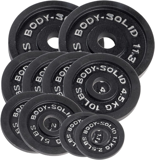 Body-Solid Cast Iron Olympic Weight Plate Set, Free Weights Dumbbell Plates with 2 Inch Standard Hole for All Olympic Barbell Types, 105 lb Total Weight Sets, Midnight Black