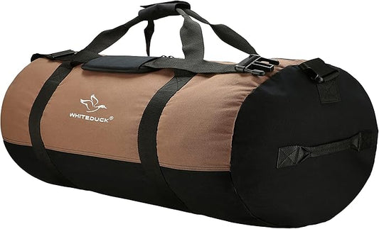WHITEDUCK Heavy Duty Canvas Duffel Bag for Men and Women - Foldable Military Army Style Duffel Bag, with Full Length Zipper- Outdoors, Travel, Gym & Storage