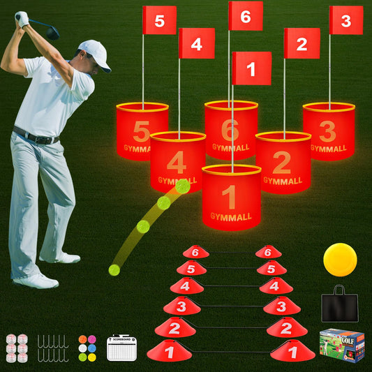 GYMMALL Golf Yard Bucket Games, 6 Holes Bucket Backyard Golf Game Set with LED Light and Flags for Adults & Kids Indoor Outdoor, Golf Practice Gift for Backyard, Park, Beach and Lawn