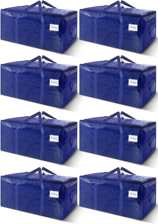 Skiennix Extra Heavy Duty Moving Bags - 8 Pack Large Storage Totes with Strong Zipper & Handles | Dark Blue - 24 Gal