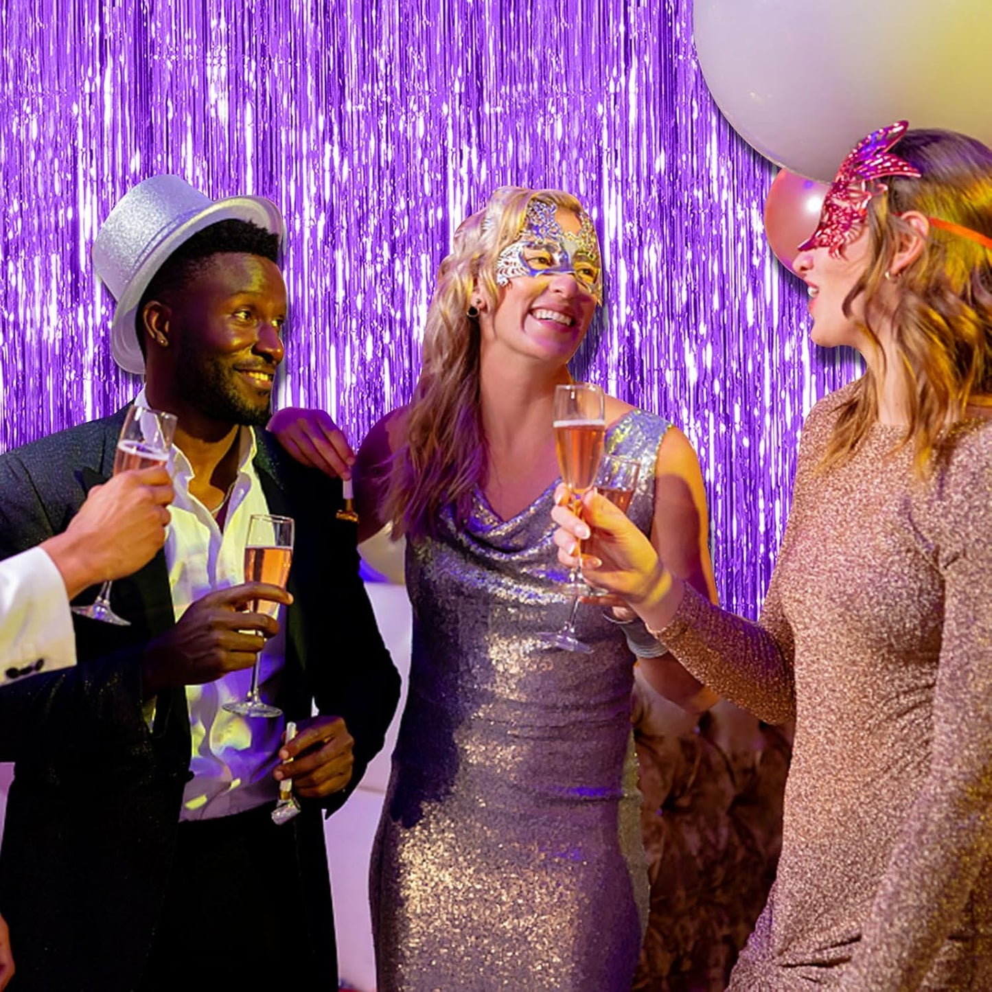 Purple Backdrop Tinsel Streamers - 20 Pack Foil Fringe Curtains for Halloween, Birthdays & Parties