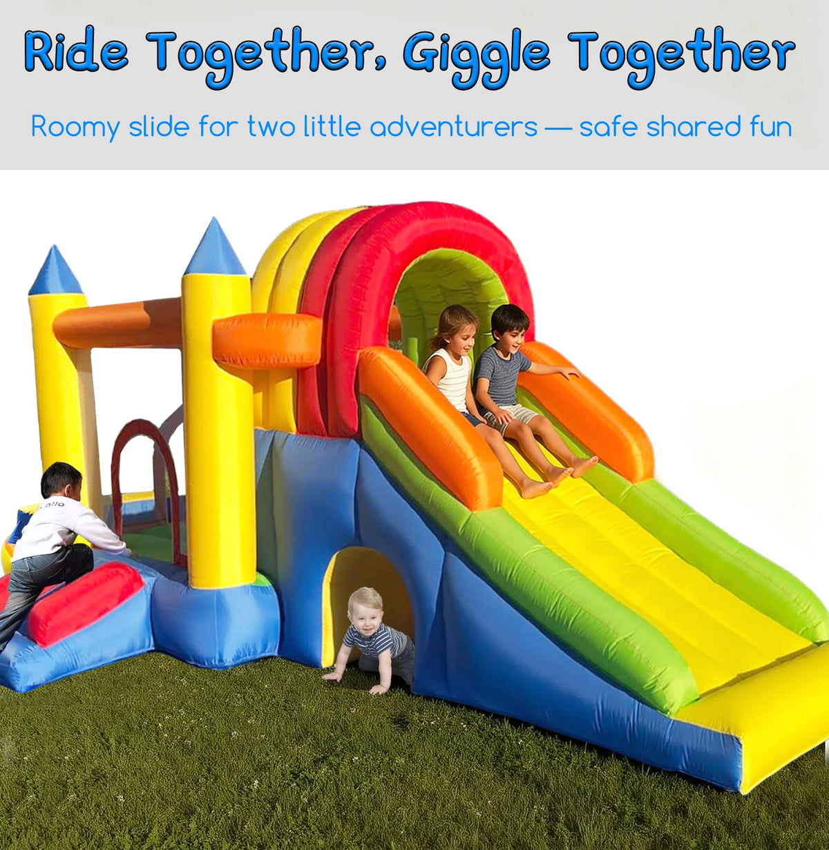Hongcoral Inflatable Bounce House with Wide Slide, Splash Pool/Ballpit, Secret Crawl Tunnel & Soccer Goal, Multi-Activity Jumping Castle for Toddlers & Big Kids, Outdoor Backyard Playground