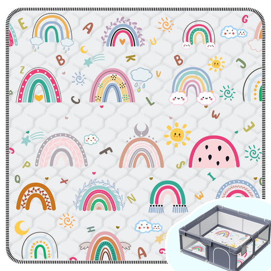 Baby Play Mat，Thick Soft 50" X 50" Playpen mat, Non-Slip and Machine Washable Baby Play Mats for Floor ，Crawling Mat for Babies, Toddlers & Infants to Play and Learn (Rainbow)