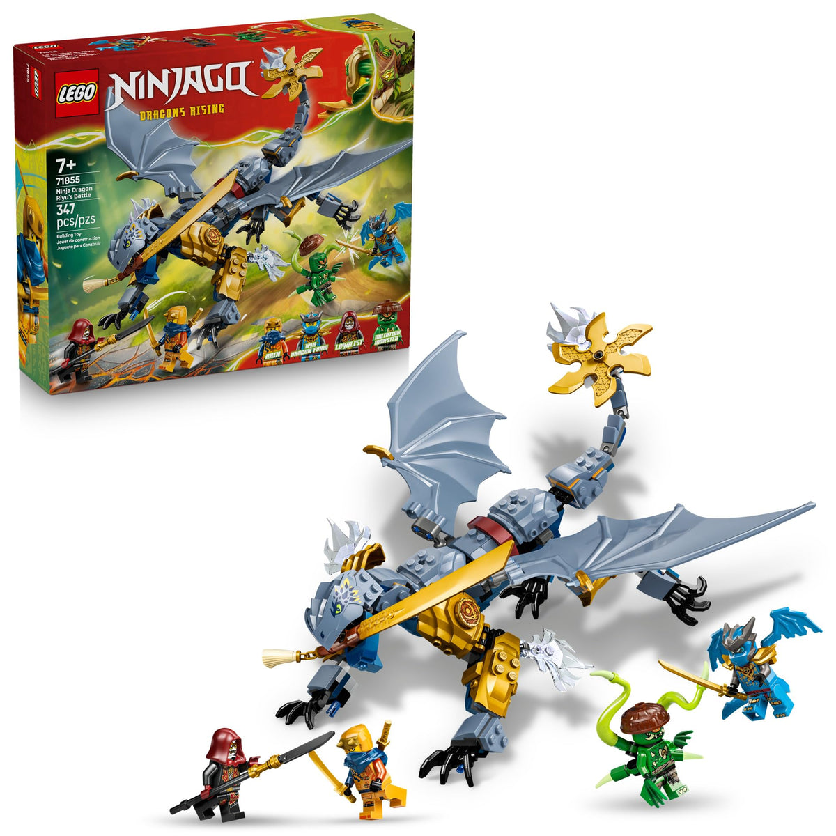 LEGO NINJAGO Ninja Dragon Riyu’s Battle Building Toy for Boys & Girls - Ninja Poseable Dragon Toy Playset for Kids, Ages 7+ - Includes 4 Minifigures for Pretend Play - Gift Idea for Birthdays - 71855