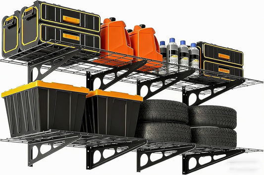 Skiennix Heavy Duty Wall Shelves - 2 Pack 2x6 FT Adjustable Garage Storage | 1600 LBS Capacity, Black