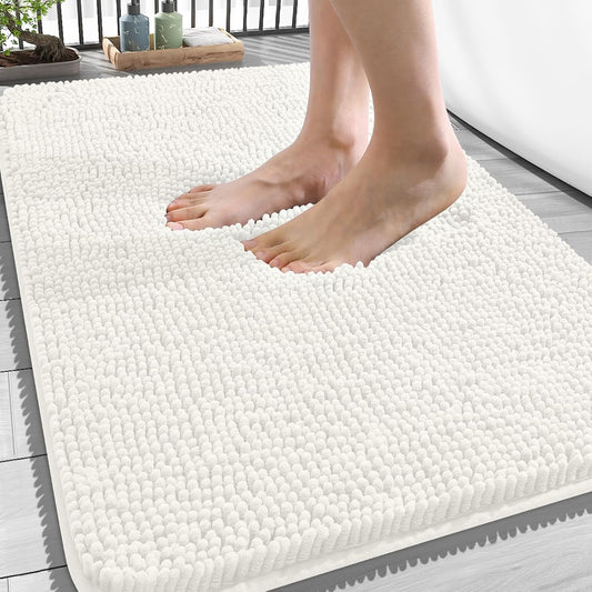OLANLY Bathroom Rugs - Extra Soft Chenille Bath Mats | Quick-Dry, Machine Washable, Ivory 34x21
