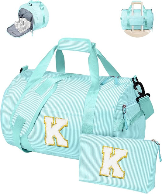 Daughter Birthday Gifts, Girl Gym Bag, Kids Initial Overnight Duffel Bags with Shoe Compartment, Personalized Travel Bag with Makeup Pouch, Teen Girl Gift Trendy Stuff (Letter K)