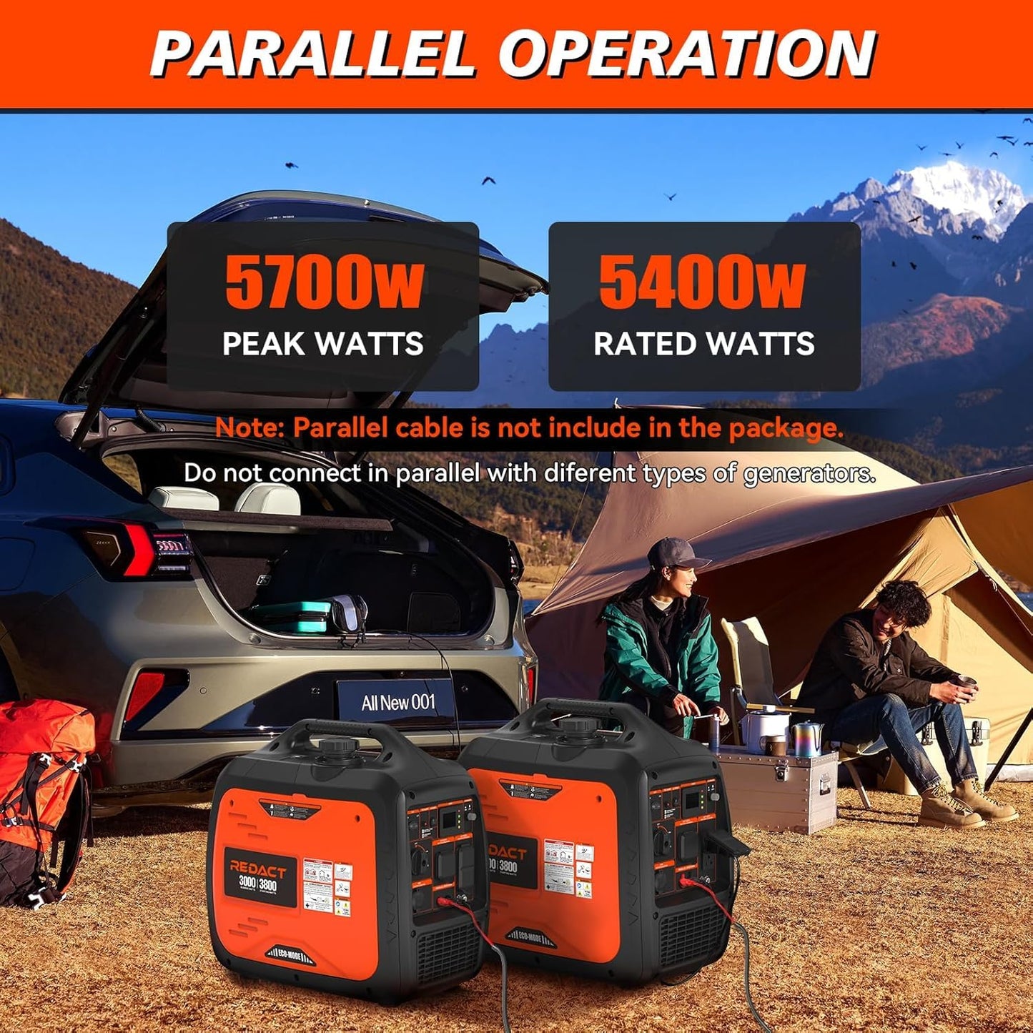 3800W Lightweight Portable Inverter Generator with Clean Power for Home, Camping, RV, Tailgating & Emergencies | Eco-Mode, CO Protection, Parallel Ready, Ultra-Quiet Gas Generator