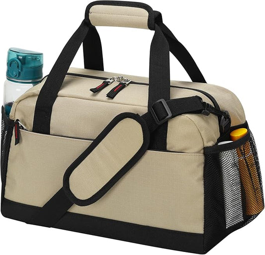 Small Gym Bag with Wet Pocket - 14 inch Mini Duffle Bag for Men & Women Lightweight Carry On Bag for Travel Sport - Camel