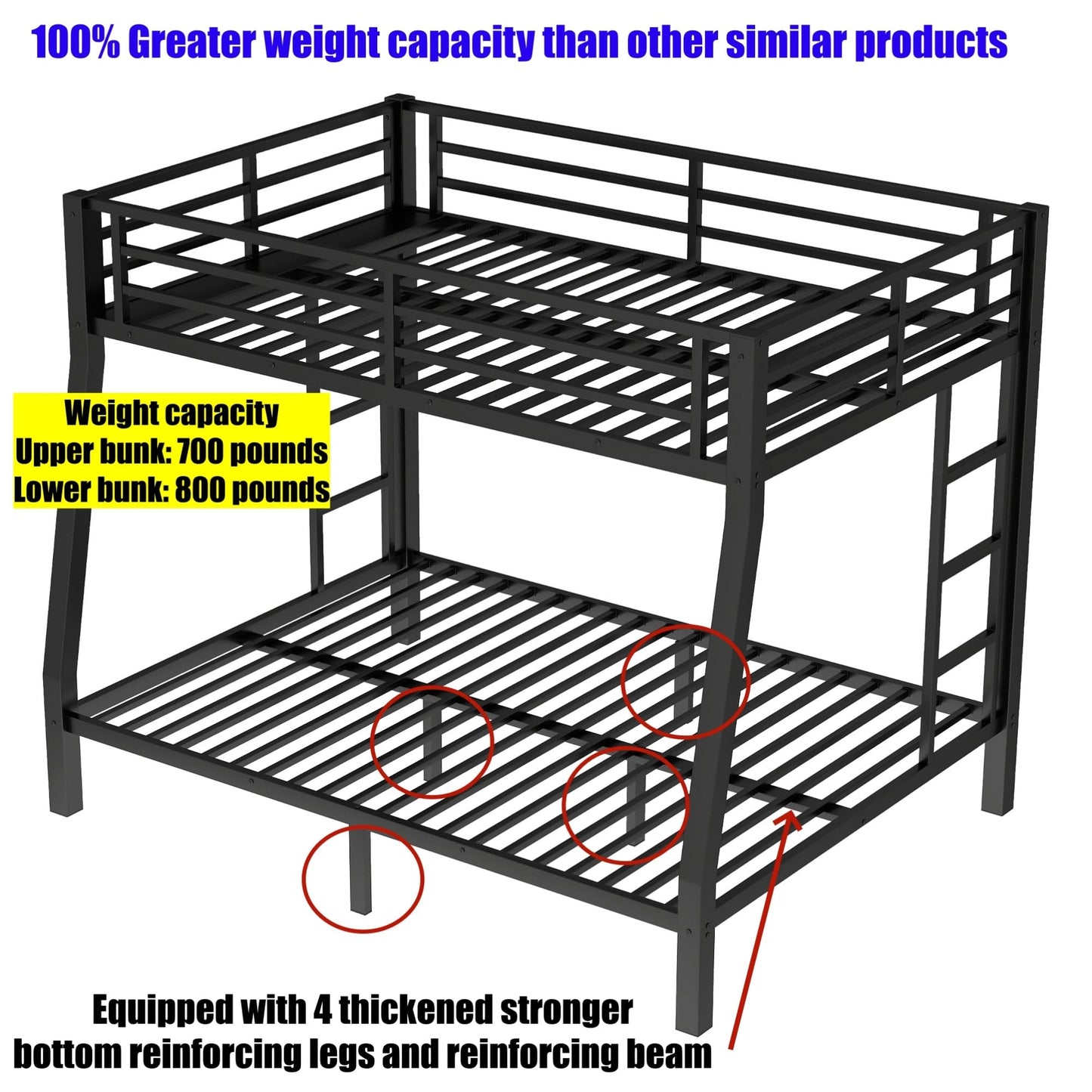 AOOMEEC Higher Quality & Stronger Metal Bunk Bed Twin XL Over Queen Size Bunkbed, Thickened Heavy Duty More Stable Safer Black Steel Bunk Queen Bed Frame (Easier to Assemble) (Twin XL Over Queen)