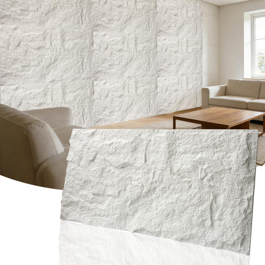 3D Faux Stone Wall Panels, 1.18" (30MM) Extra Thick PU Stone Panels for Interior Wall Decor, 4 Pack Waterproof Lightweight Cement Texture Accent Panels for Living Room, Office, 47.2" x 23.6", White