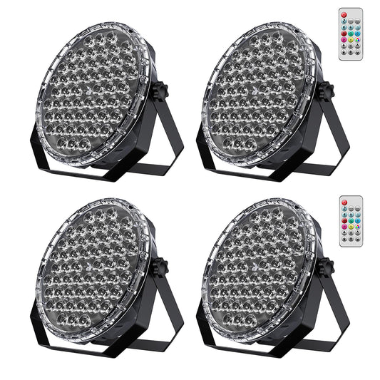 BETOPPER Ultra Slim DJ Par Light, 54x1W RGB LED Par Can with DMX512, Low Profile Stage & Uplighting Light, Remote & Sound Activated DJ Lights for Wedding Party Disco, 4 Pack