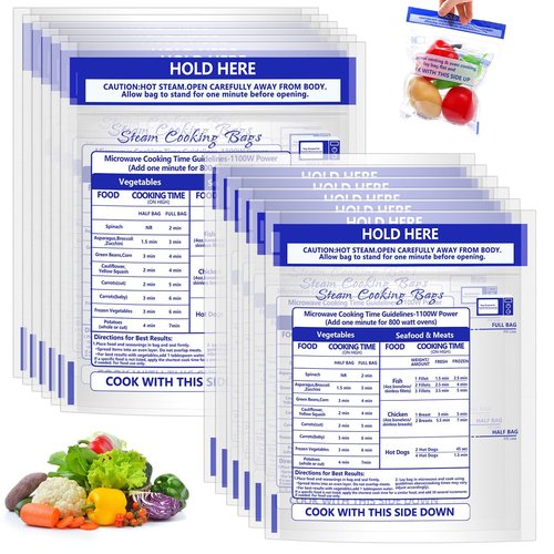 48 Pcs Microwave Steam Bags for Cooking 24 Medium and 24 Large Sizes Reusable Zipper Steamer Bags Microwave Steaming Bag for Vegetables Potatoes Meat Frozen Food (48)