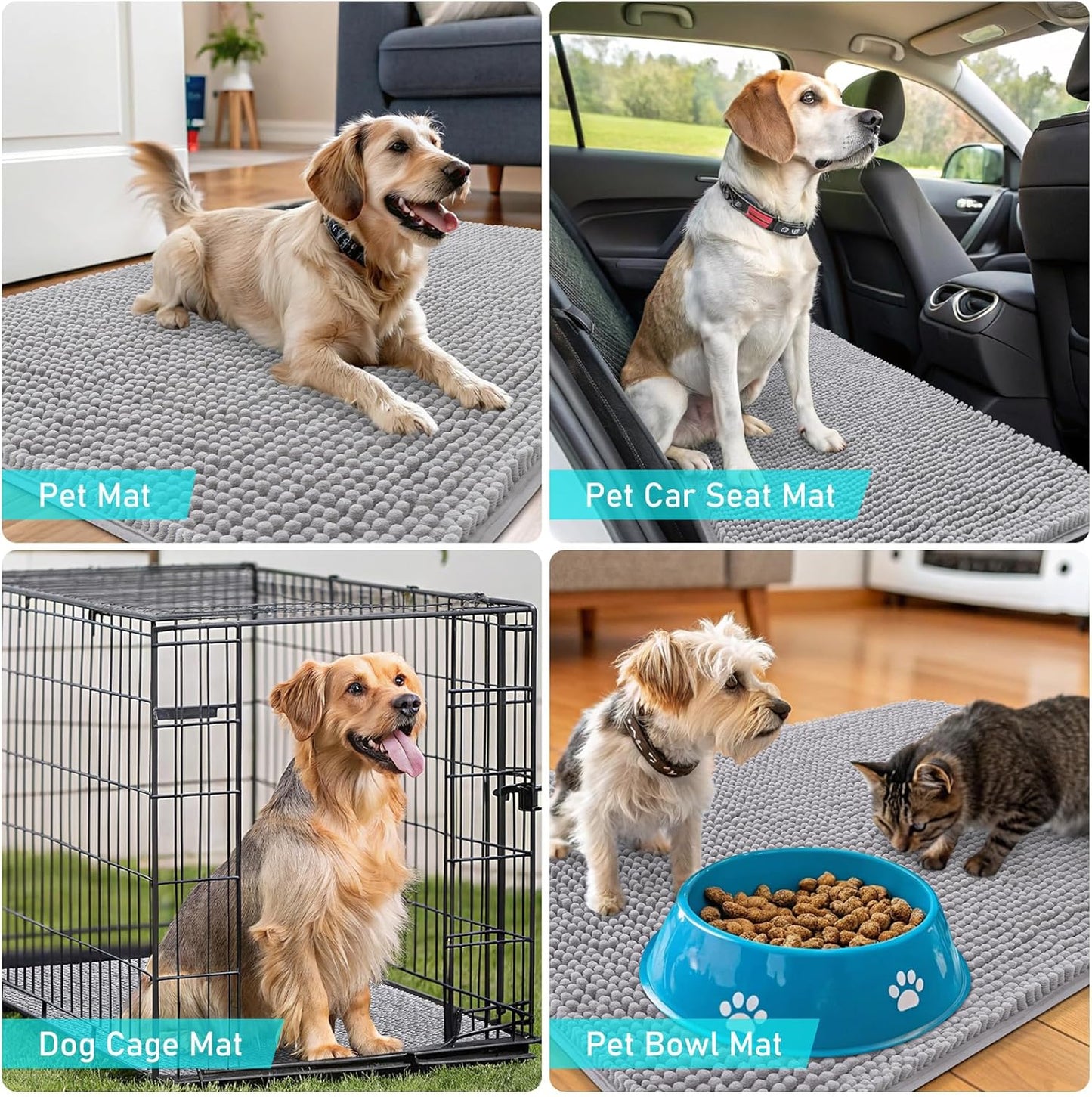 OLANLY Dog Door Mat - Absorbent Non-Slip Chenille Mat for Muddy Paws | Quick Dry, 44x32, Light Grey