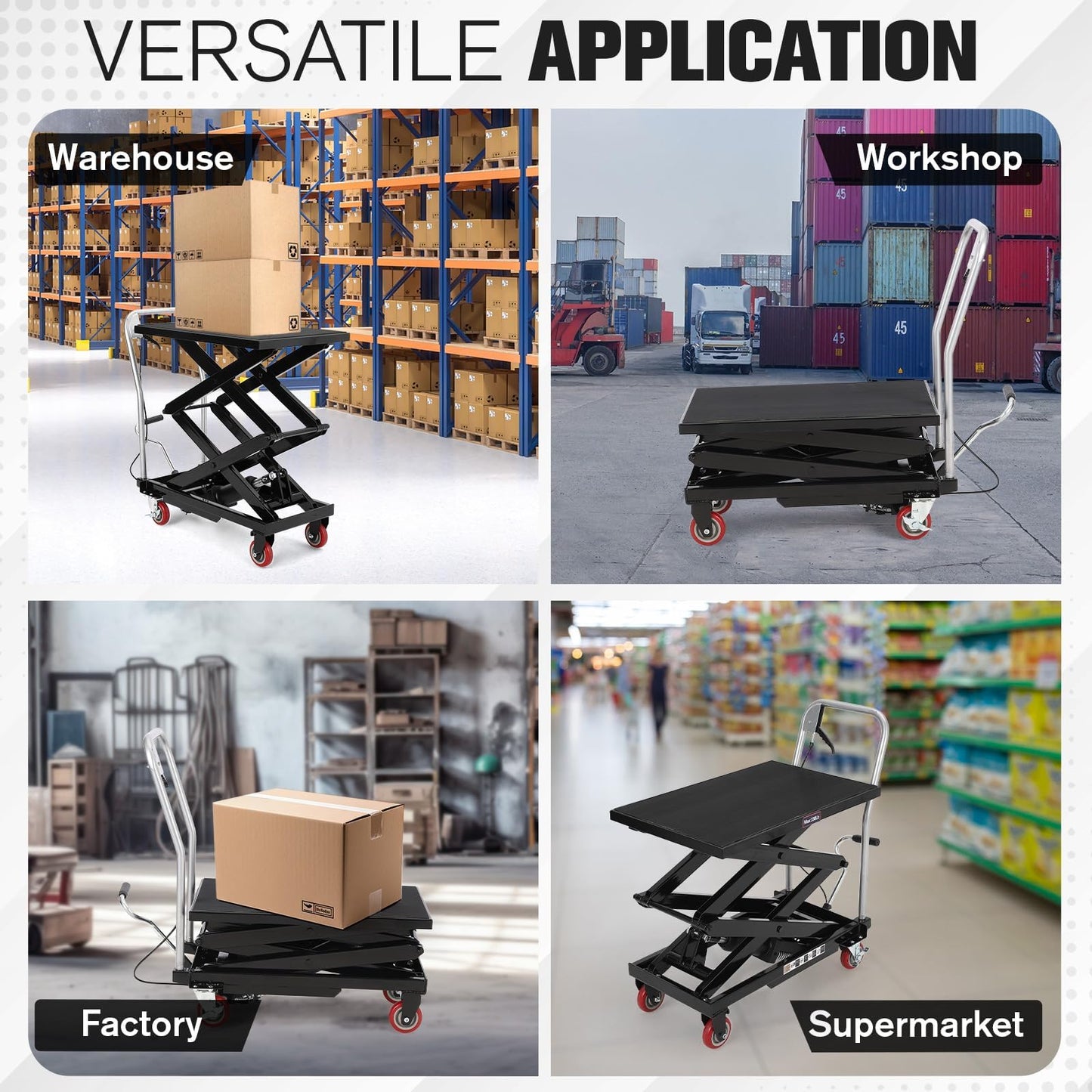 Hydraulic Lift Table Cart, 770lbs Capacity 50" Lifting Height Hydraulic Table Cart, Double Scissor Lift with Non-Slip Pad for Material Handling and Transportation, Black