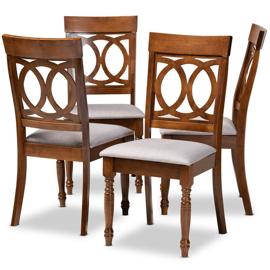 Baxton Studio Lucie 4-Piece Dining Chair Set - Grey Fabric Upholstered With Walnut Brown Finished Wood