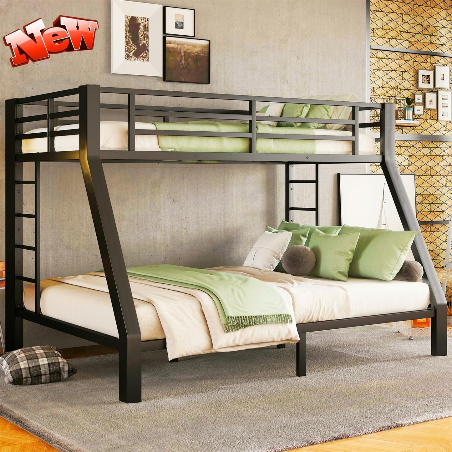 QLUSAN Latest Upgraded & Stronger Heavy Duty Metal Twin XL Over Queen Size Bunk Bed, Safer Thickened More Stable Bunkbed (Greater Weight Capacity) (Twin XL Over Queen)
