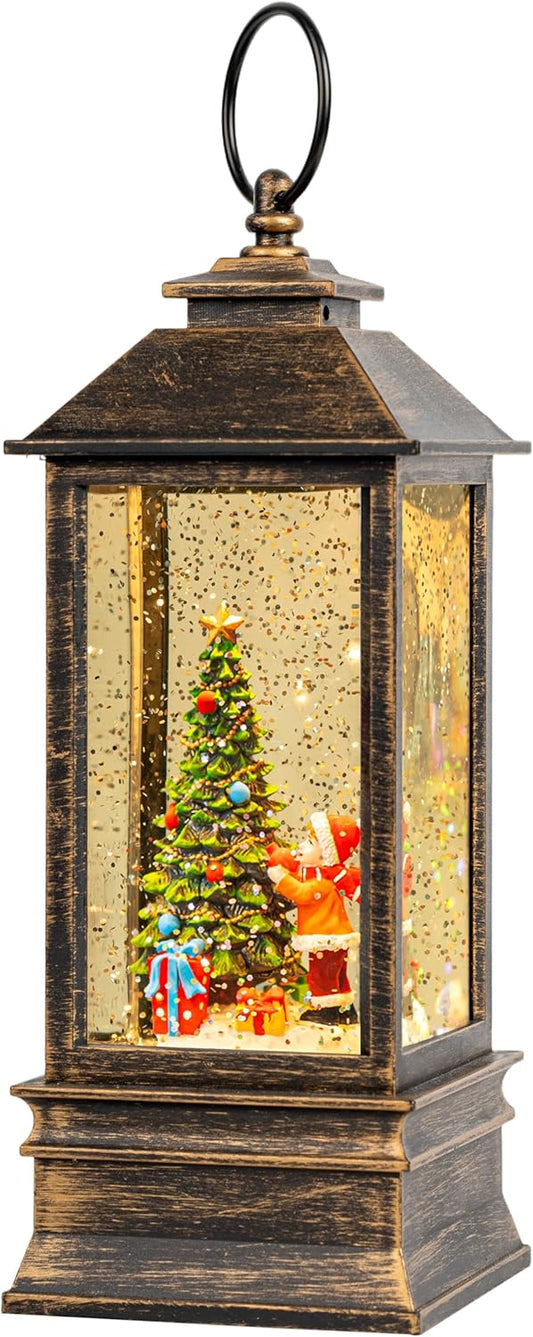 Skiennix 10'' Snow Globe Christmas Lantern - Musical & Lighted with Swirling Glitter | Battery or USB Powered