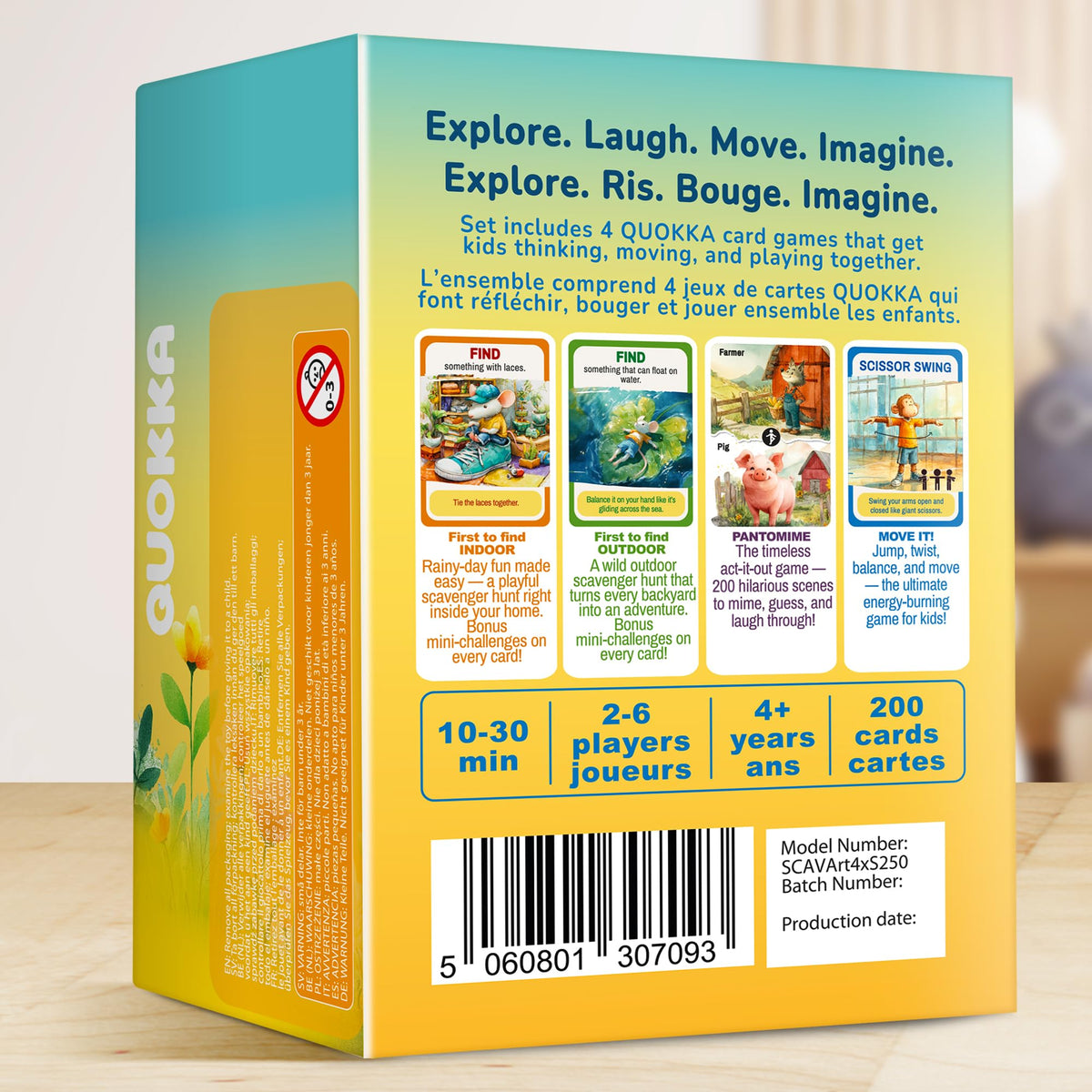QUOKKA Kids Card Game Set Ages 4+ – 4 Games in 1 Box, 400 Creative Tasks, Scavenger Hunt for Kids, Charades & Animal-Themed Active Movement Indoor and Outdoor Games