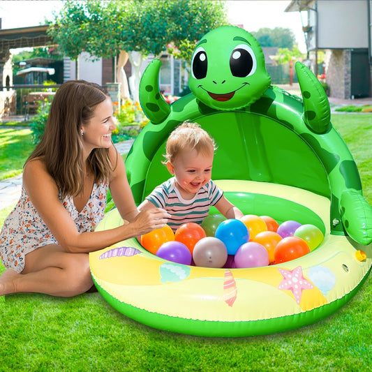 Baby Pool Toddler Sprinkler Water Play Mat, Turtle Baby Pool Float Sprinkler for Kids- Inflatable Kiddie Pool with Canopy Outdoor Water Toys for Summer Play Center Backyard Water Activity Games