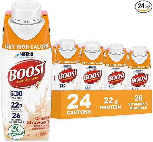 Boost Very High Calorie Strawberry Nutritional Drink ??22g Protein, 530 Nutrient Rich Calories, 8 Fl Oz (Pack of 24)