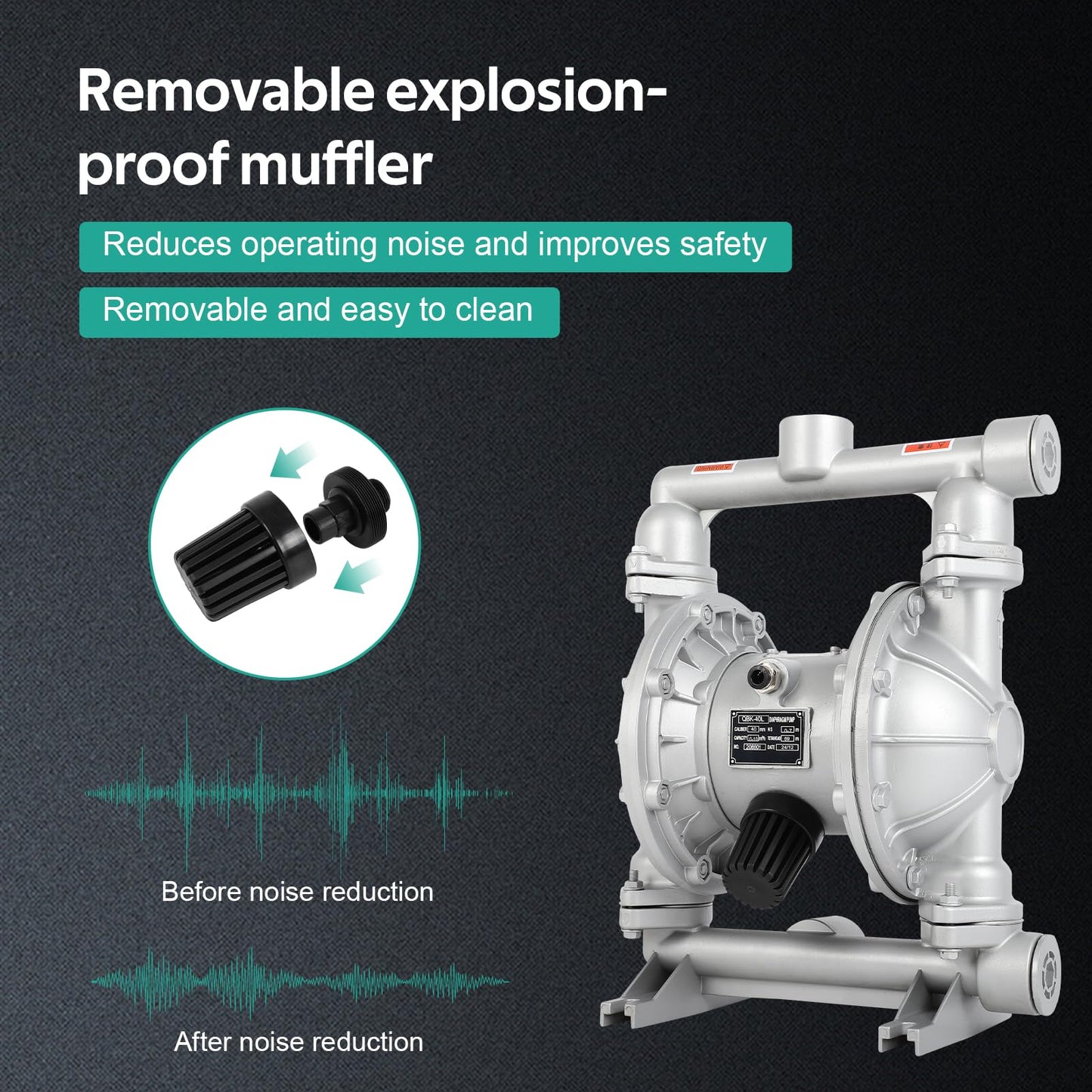 Air Operated Double Diaphragm Pump 1-1/2 inch Inlet & Outlet, 44GPM, Max 115PSI Air Waste Oil Pneumatic Transfer Pump with 2 Extra Diaphragms,Air Diaphragm Pump Aluminum Alloy, QBK_40L