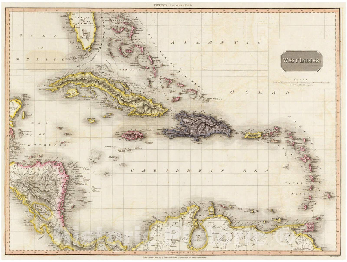 Historic Map : Pinkerton Map of The West Indies, Antilles, and Caribbean Sea, 1818, Vintage Wall Art : 24in x 32in