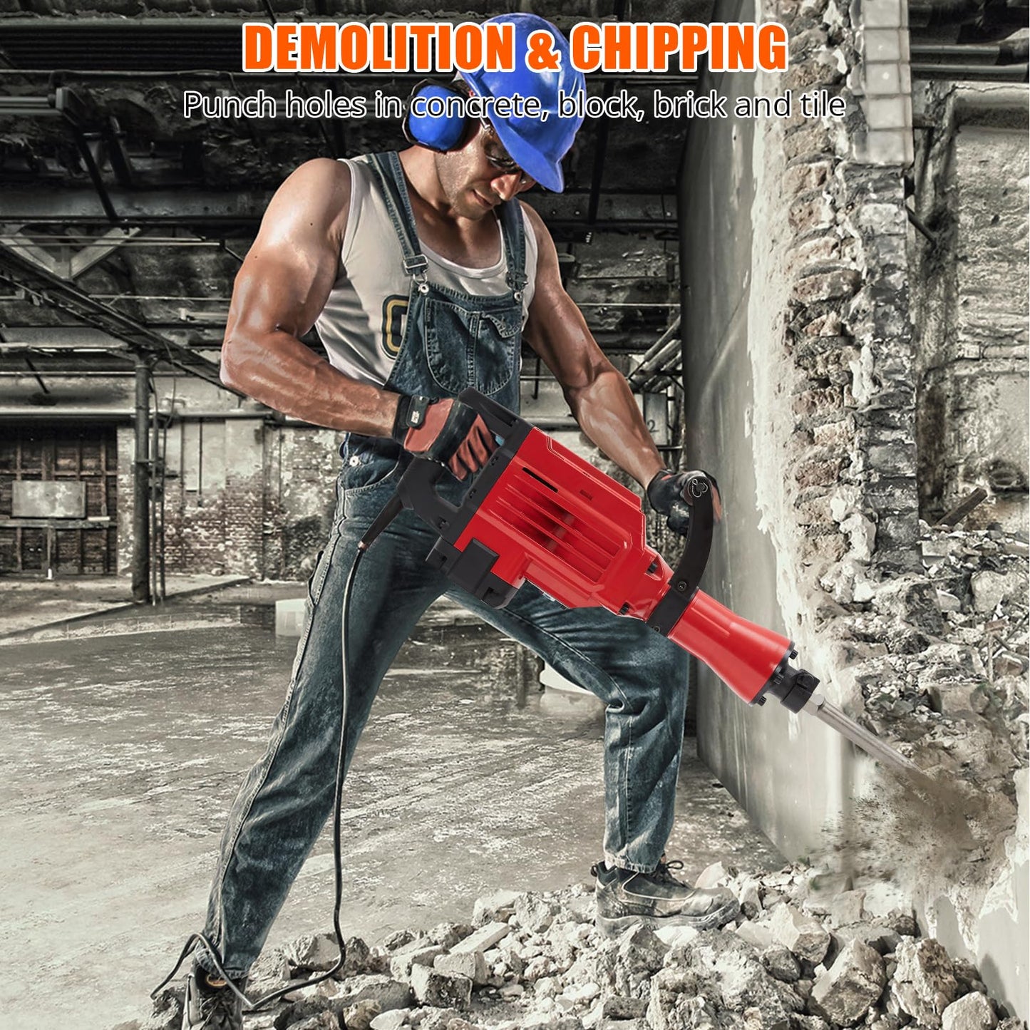GAOMON 3600W Demolition Electric Jack Hammer with 2pcs Chisels Bit Set, Concrete Breaker Tool Kit Heavy Duty Power Hammer