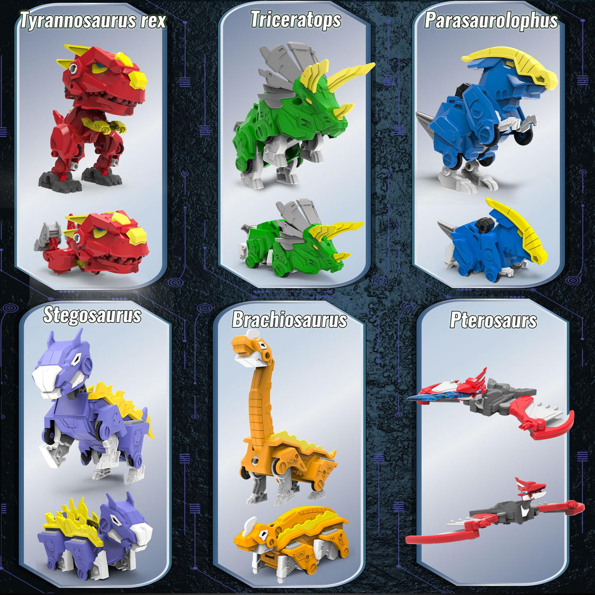 Wenbeier Robot Dinosaur Toy 6-in-1 Transforming Robot Toys Take Apart Toys Including 6 Dinosaur Action Figures with Weapon Deformation for Boys and Girl Ages 6 7 8 9