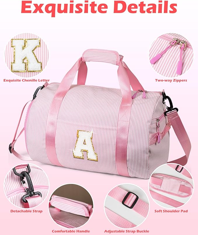 Gifts for Teenage Girls, Girl Gym Bag, Kids Initial Overnight Duffel Bags with Shoe Compartment, Personalized Travel Bag with Makeup Pouch, Cute Stuff for Daughter Niece (Letter E)