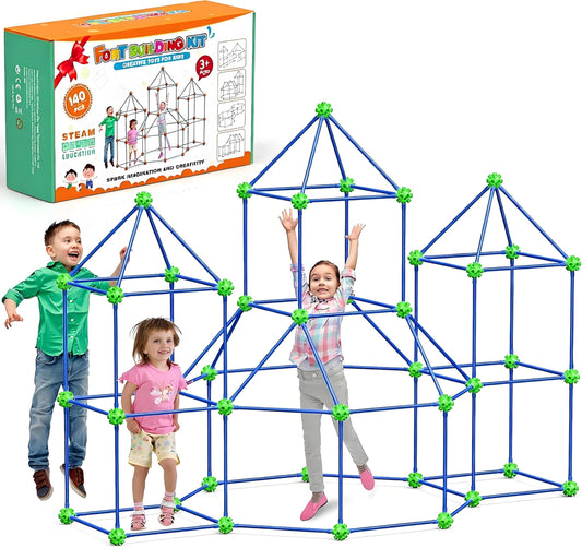 zqiliboyi 140 PCS Kids Fort Building Kit, DIY Construction Toys for Kids Ages 5+, STEM Educational Toys for Boys & Girls, Indoor Outdoor Fort Builder Set to Build Castles, Tents, Playhouses & Dens