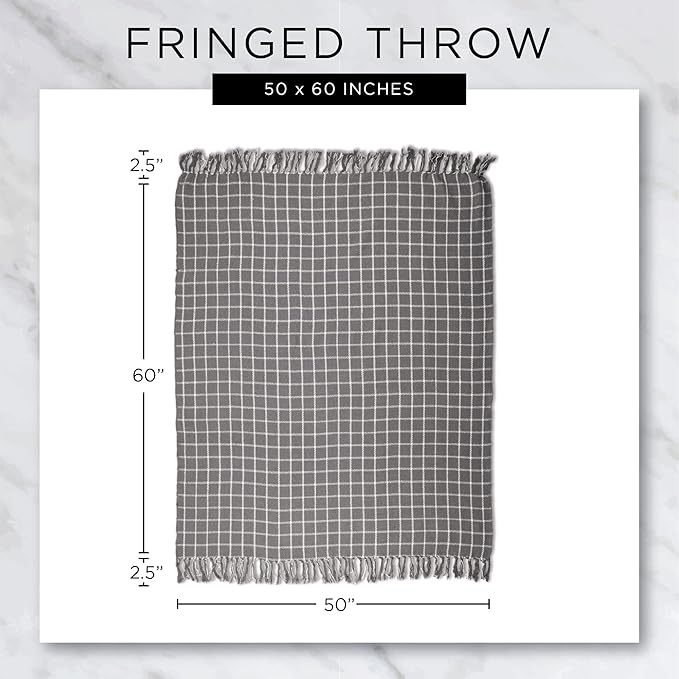 DII Buffalo Check Collection Rustic Farmhouse Throw Blanket with Tassles, 50x60, Black/White