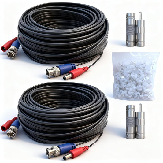 2 Pack 66ft (20M) 4mm 4 100 BNC Video Cable Wire, Thickened Security Camera Extension Cable, All-in-One Siamese CCTV
