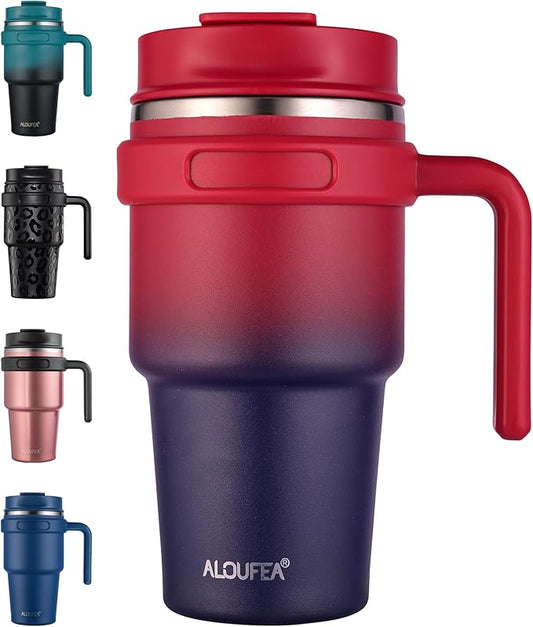 20 oz Insulated Coffee Mug Tumbler with Handle, Stainless Steel Travel Mug Tumbler with Lid and Straw,Double Wall Vacuum Leak Proof Ice Coffee Thermal Cup, Dark Rainbow