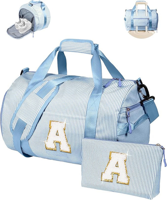 Birthday Gift for Teenager, Girl Gym Bag, Kids Initial Overnight Duffel Bags with Shoe Compartment, Personalized Travel Bag with Makeup Pouch, Teen Girls Gifts Trendy Stuff (Letter A)