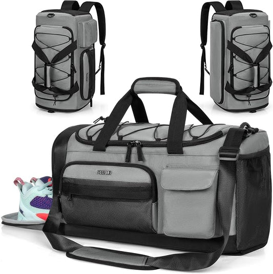 Gym Bag for Women & Men, Sports Travel Duffle Bag with Shoe Compartment, Anti-Theft Carry On Weekender Bag, Water Resistant Overnight Backpack for Airplane, Gym, Travel (Grey)