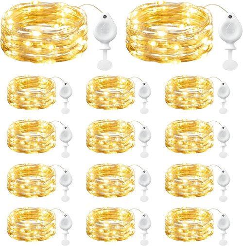 Brightown LED Fairy Lights - 14 Pack Battery Operated 7ft Waterproof Silver Wire Twinkle Lights for DIY Decor