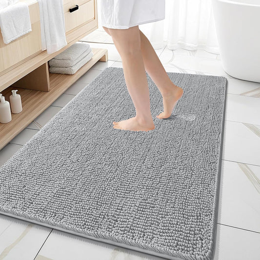OLANLY Large Bath Rugs - Extra Soft Chenille with Quick-Dry Rubber Backing | 59x35, Light Grey
