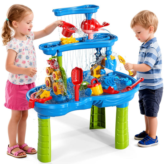 Sand Water Table for Toddlers Kids 2 3 4 5 6 Years Old, 3-Tier Sand and Water Table for Boys Girls, Splash and Play Activity Set with Rich Accessories for Outdoor Indoor Fun, Summer Beach Toy for Kids