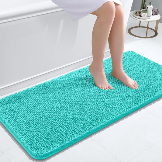 OLANLY Bathroom Runner Rugs - Extra Soft Chenille Bath Mats | Quick-Dry, Machine Washable, 47x20, Teal