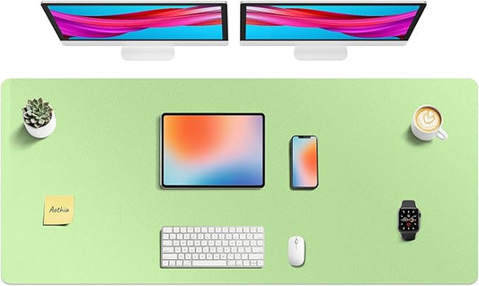 Aothia Faux Leather Desk Mat - Non-Slip PU Leather Desk Blotter, Waterproof Writing Surface, Large Desk Pad for Office & Home (Foam Green, 55" x 24")
